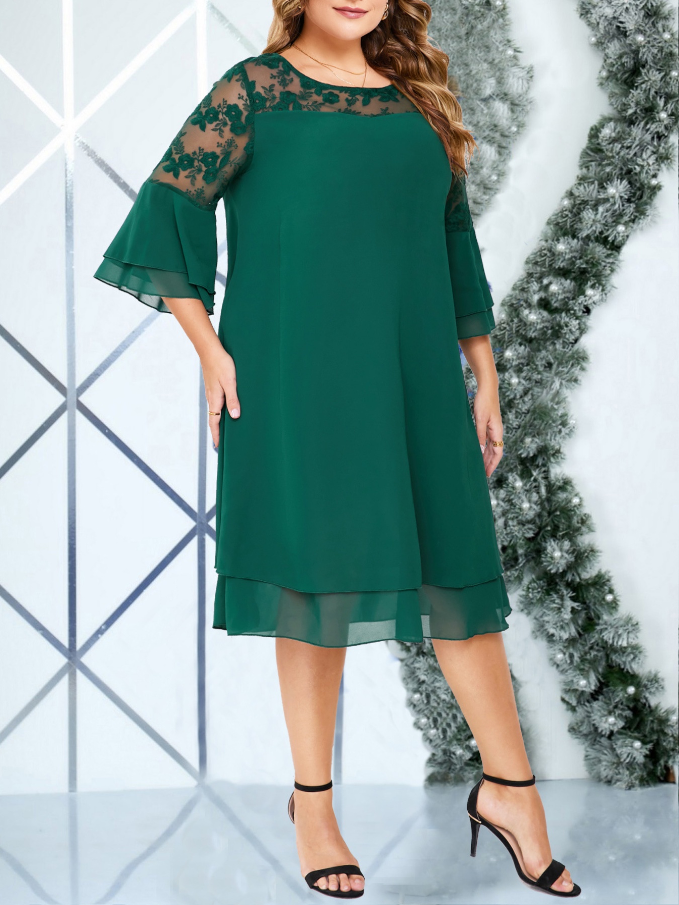 womens plus size summer dress sheer floral embroidery - Temu