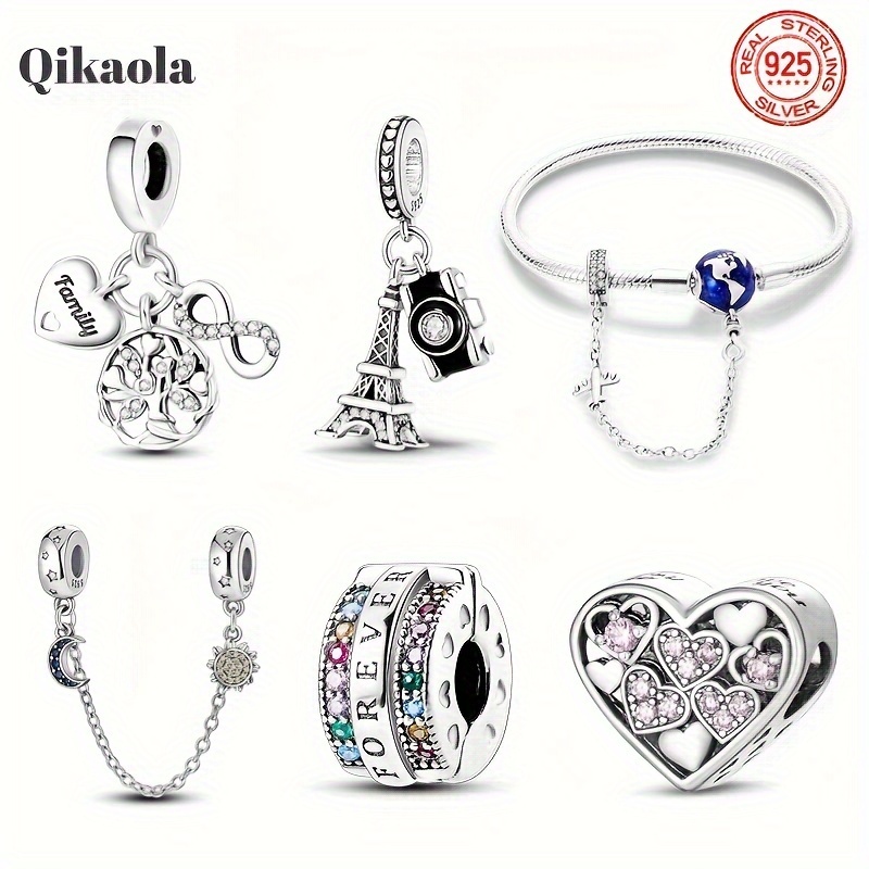 

1pc 925 Sterling Silver Eternity Symbol Life Tree Camera Iron Tower Love Safety Buckle Sun Moon Safety Chain Travel Series Fit Original Bangle Necklace Pendant Jewelry Making Birthday Surprise Gift