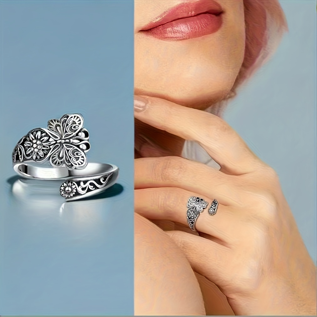 Women's Open Ring Vintage Fashion Butterfly Floral Thumb Ring Bohemian Adjustable Open Ring Open Adjustable Versatile Free Style Ring 1pc Women's Suitable for Daily Wear and Very Suitable for Valentine's Day and New Year Party Accessories