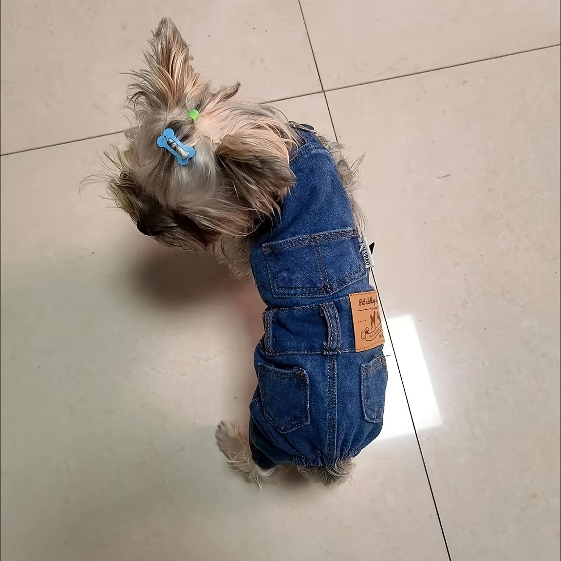 

Warm And Stylish Denim Dog Overalls For Small Breeds, Polyester, Pullover Design