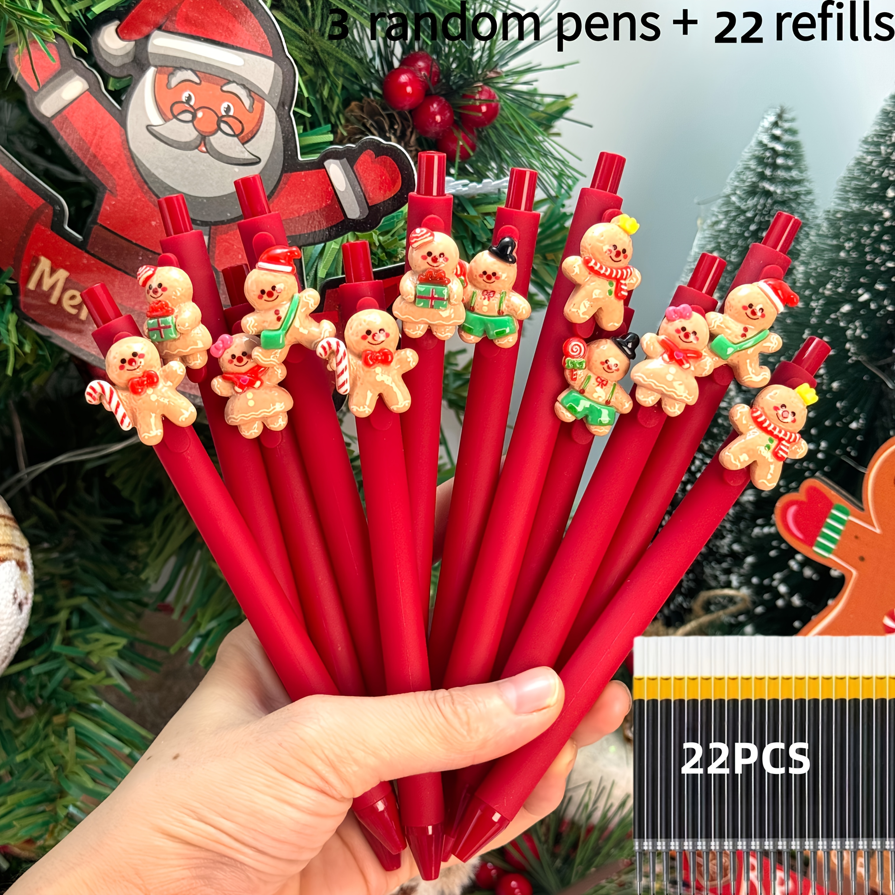 TEMU 25pcs Creative Cute Cartoon Christmas Snowman Gingerbread Retractable Ballpoint Pens (3pcs Pens And 22pcs Refills) (25pcs Refills) Random Colors