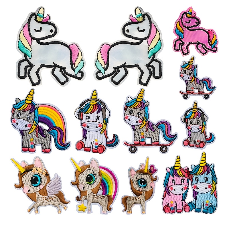 TEMU Lot de 12 adorables écussons brodés licorne, écussons thermocollants brodés par ordinateur pour vêtements, écussons en tissu brodés dessin animé