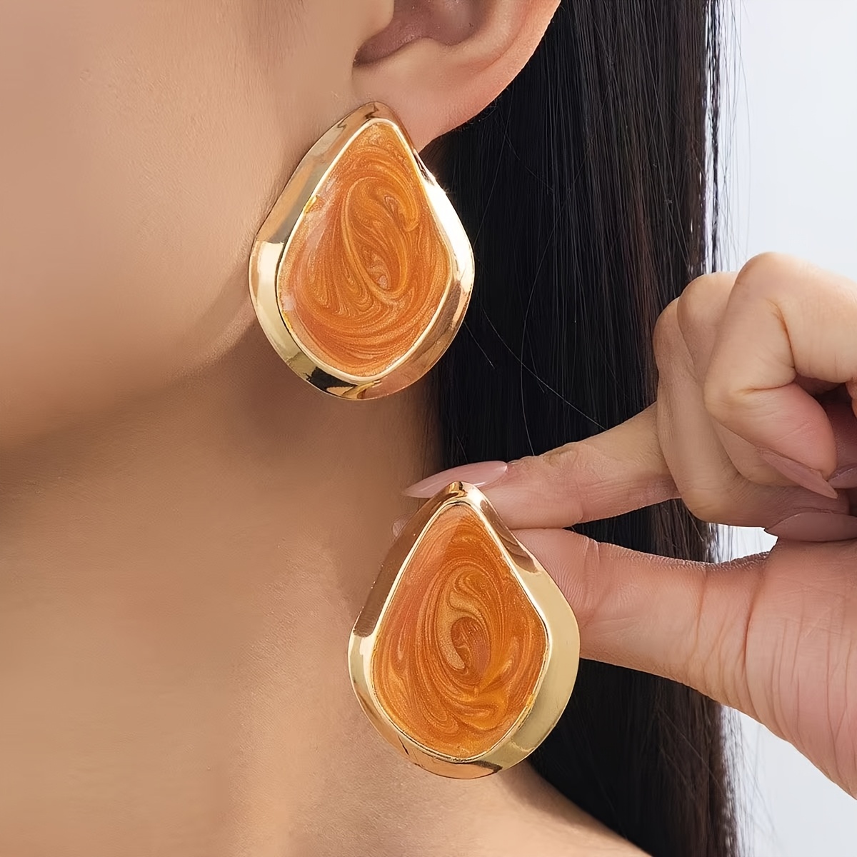 TEMU 1 Paire de Boucles d'Oreilles Rétro Bohèmes de Marbre Goutte d'Huile Artisanat, Adaptées à un Usage , Banquet et Cadeau pour , , les Couples,