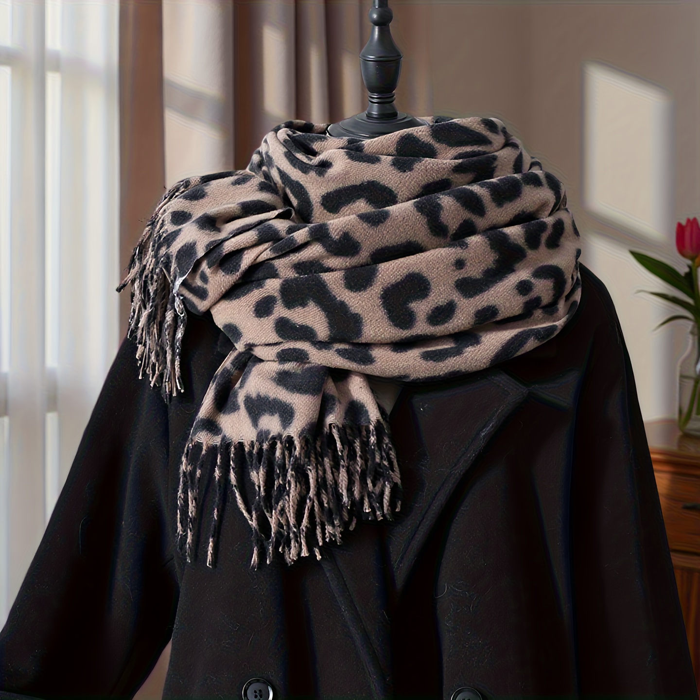 TEMU Écharpe épaisse à imprimé léopard pour femme, écharpe-châle à imprimé léopard automne/hiver, écharpe de cou chaude polyvalente de style européen