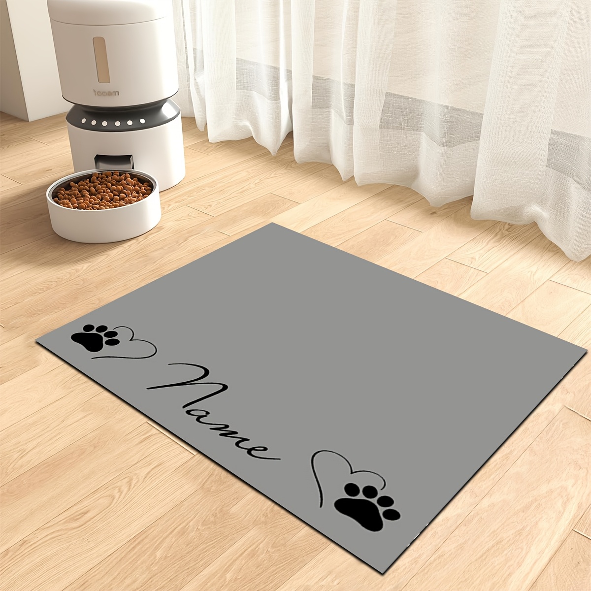 TEMU 1pc, Customizable Name Simple Heart Paw Print Pet Feeding Mat, Pet Food Mat, Non-slip Mat, Cat And Dog Food And Water Bowl Mat, Dog Waterer Mat,