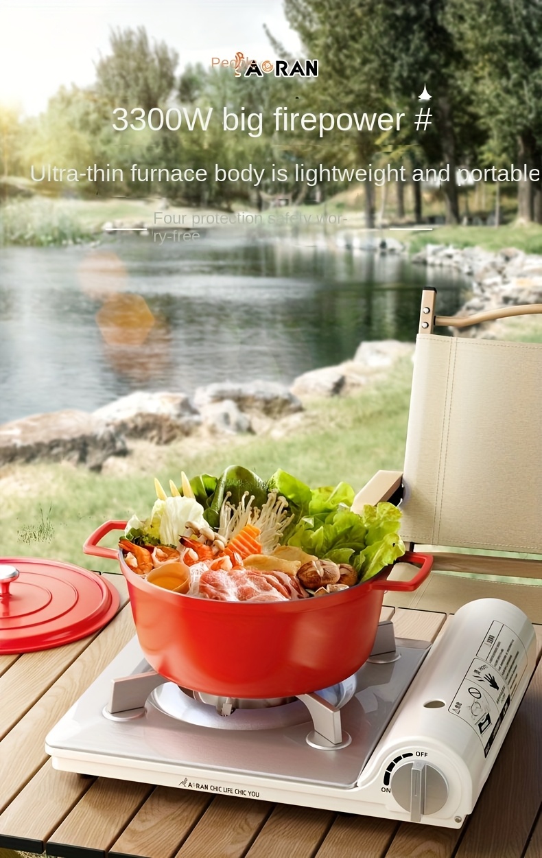 [Travel Essential] Ultra-Thin White Portable Carb Stove with Safety Lock & Piezoelectric Ignition, 3500W High-Power Butane Burner for Camping, Hiking, and Outdoor Cooking, Includes Smart Safety Gas Cut-Off Feature, Camping Stove