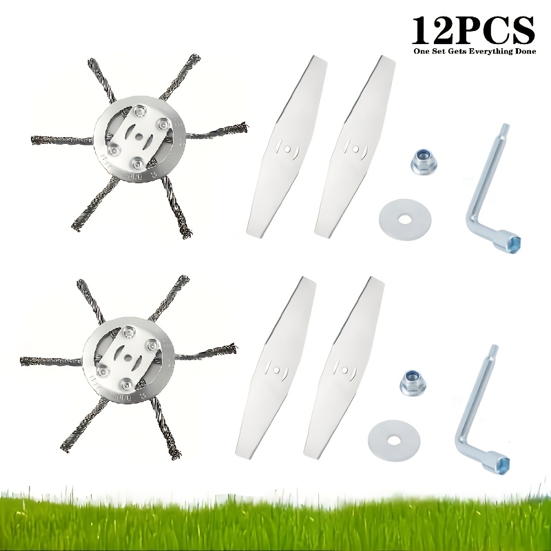 Image of 12pcs Wire Grass Trimmer Set, Universal Wire Trimmer Head, Lawn Mower Edge Weed Trimmer Head, Suitable For Garden, Sidewalk, Road Cleaning (trimmer 6 Inches + )