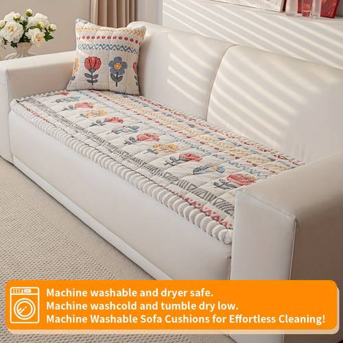1pc quilted machine washable sofa cover with spring floral pattern shu plush cushion protector non slip backing fits 3 seater 2 seater 4 seater modular sofas home decor furniture protection decorative cushion cover fabric sofa covers for living room