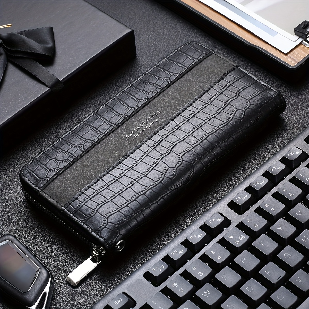 Image of 1pc Premium Men's Business Clutch, Large Capacity Color-block Zipper Long Wallet, Multi-functional Men's Phone Wallet, Gift For Men