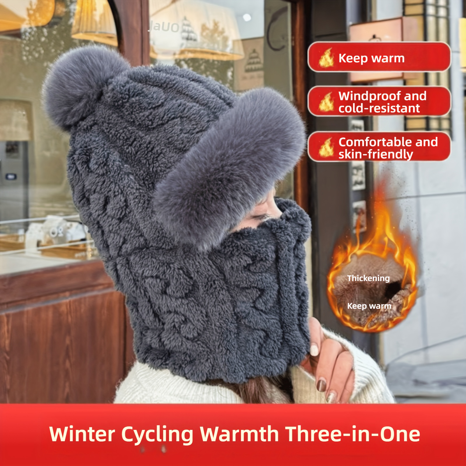 

Fleece-lined Beanie - Windproof, Thickened Knit Hat & For | Ear , , -washable | Fashionable