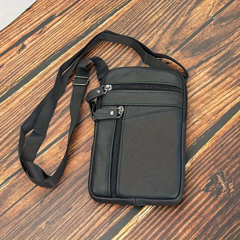 New Genuine Leather Men's Waist Bag, Vertical Phone Pouch With Belt Loop, Outdoor Crossbody Pouch Coin Purse