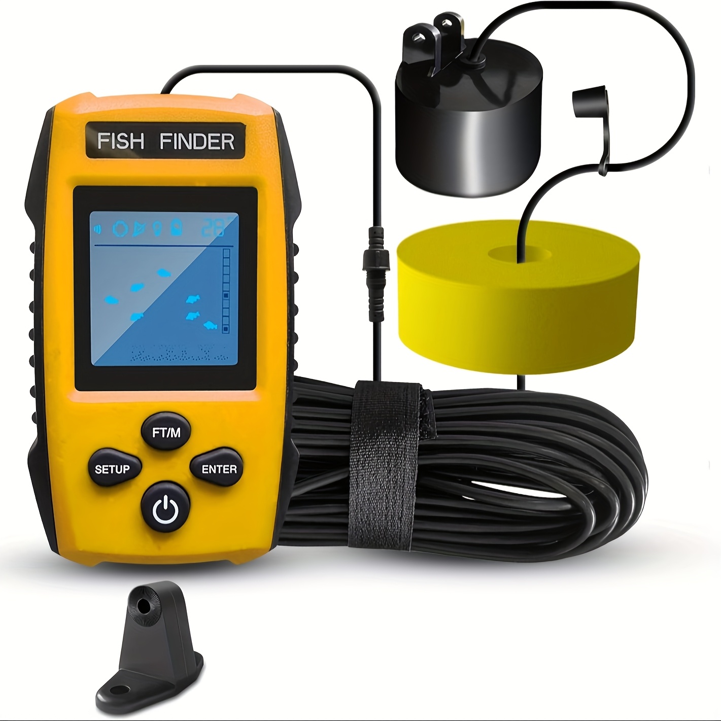 TEMU Portable Fish Finder With Sonar Sensor, Handheld For Kayak Ice Fishing Lcd Display Water Depth Fish Finder 100m Range Backlight, Ip68 Waterproof, Without Battery