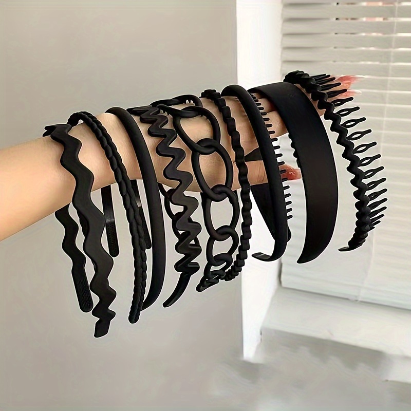 TEMU 9pcs Set Of Plastic Hair Ties, Black Anti-slip Hair Ties For Women And Girls, Toothed Plastic Hair Ties, Women's Hair Accessories Thin Hair Ties