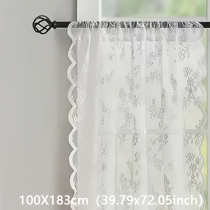TEMU Romantic Lace Sheer Curtain For Balcony And Office, Translucent Window Drapery With Floral Pattern, Machine Washable Polyester, Rod - 1pc
