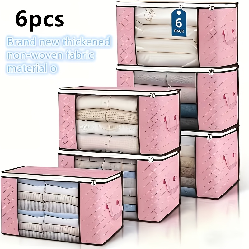 TEMU 6 pezzi Sacchi portaoggetti pieghevoli rosa extra large con cerniera - per organizzare vestiti, coperte, , lenzuola e cuscini - Materiale in