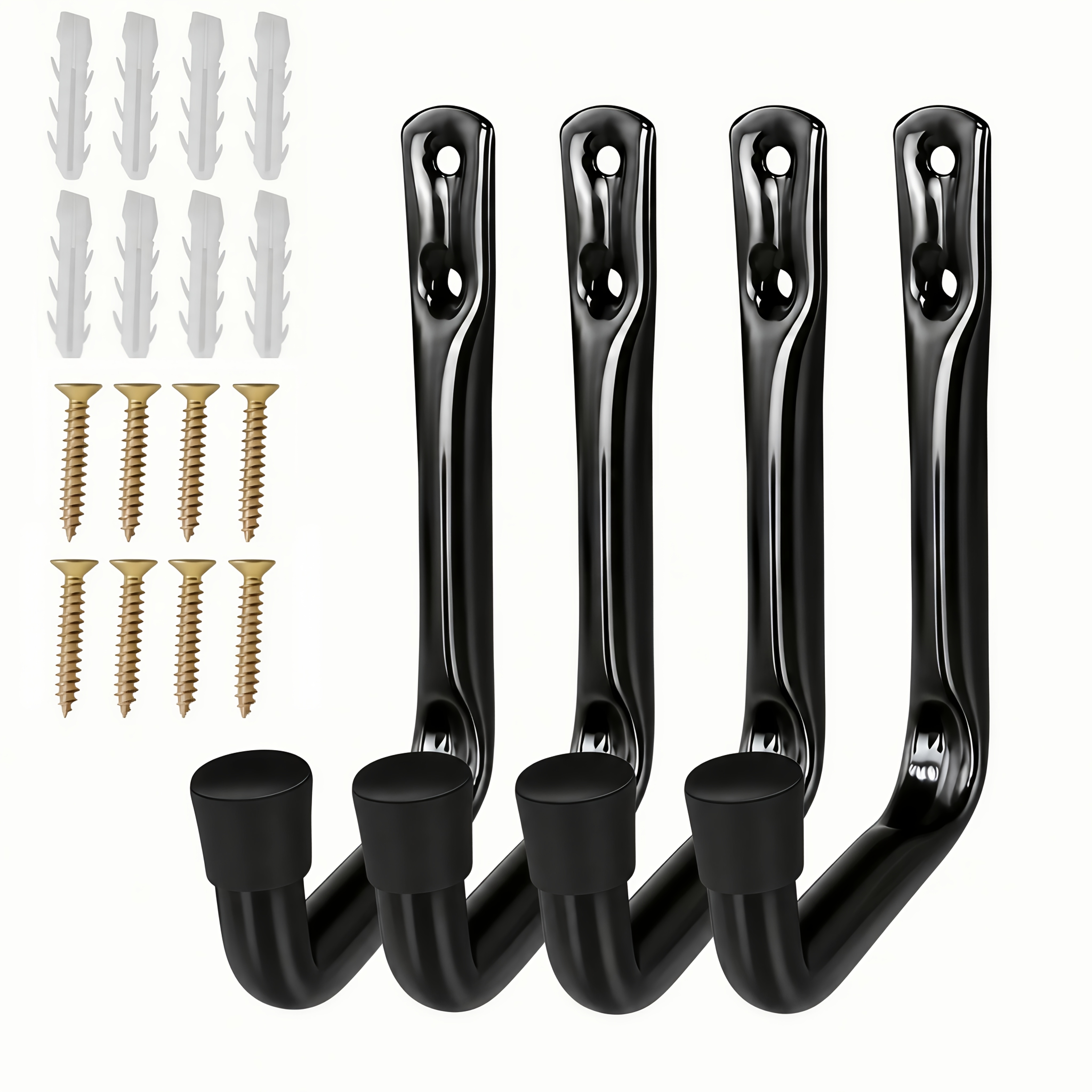 TEMU 20pcs Set (includes 4pcs Hooks, 8pcs Screws And 8pcs Expansion Tubes), Practical Hook, Garage Storage Tool, Black Metal Material With Strong