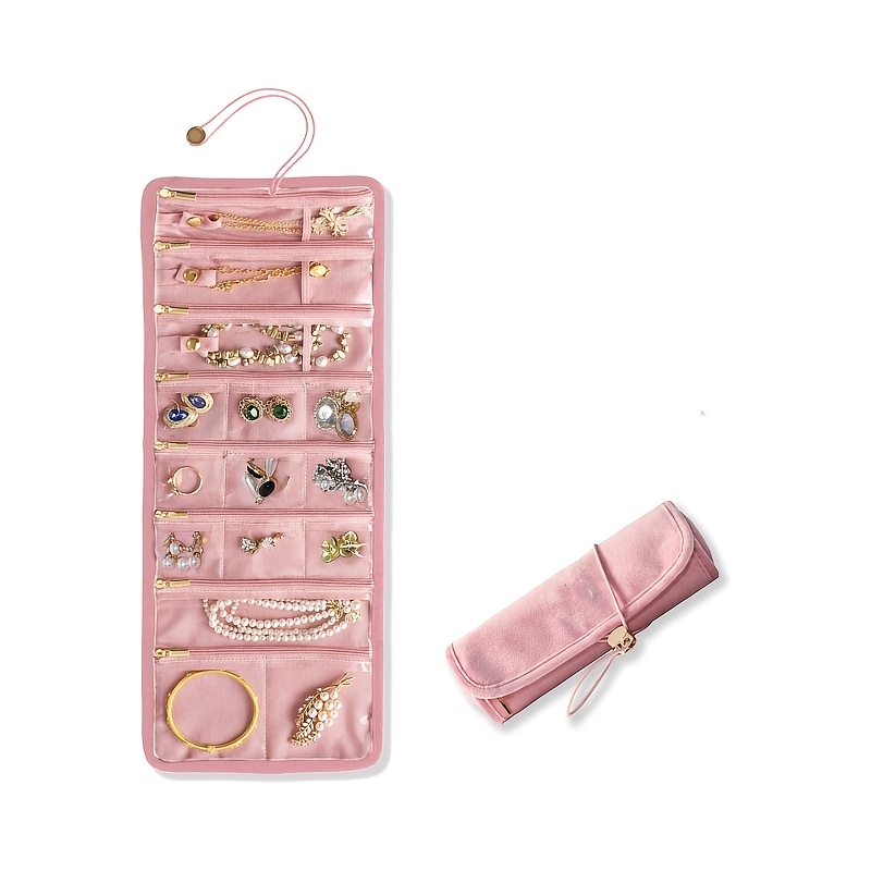 TEMU Organizador de Joyería Plegable de Terciopelo para Mujer, Estuche Portátil Anti-oxidación para Viaje, Envoltura de Joyería, Bolsa de