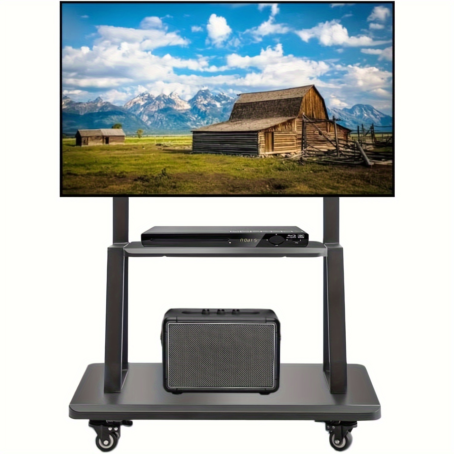 

1pc Carbon Steel Tv Stand With Wheels, Adjustable Height, Portable Mount, Fits 32-75 Inch Screens, With Rolling Tv Cart For Home Theater