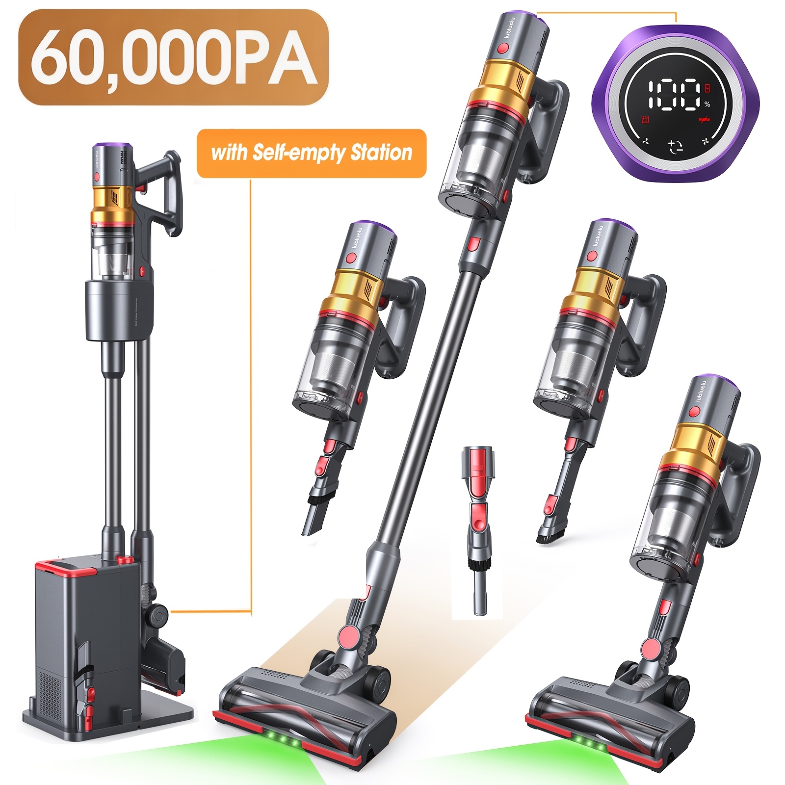 TEMU Lubluelu Handheld Cordless Vacuum With Auto Empty Station, 60kpa Suction, 450w Brushless Motor, , 6 Layer Filtration, Anti V Brush With Led