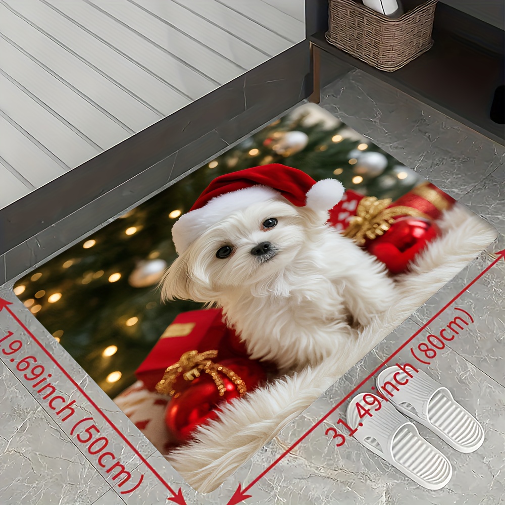 TEMU 1pz Tappeto Natalizio con Cucciolo per Soggiorno e Camera da Letto - e con Cucciolo , Decorazione Festiva , Lavabile a , Tappeto per Arredamento