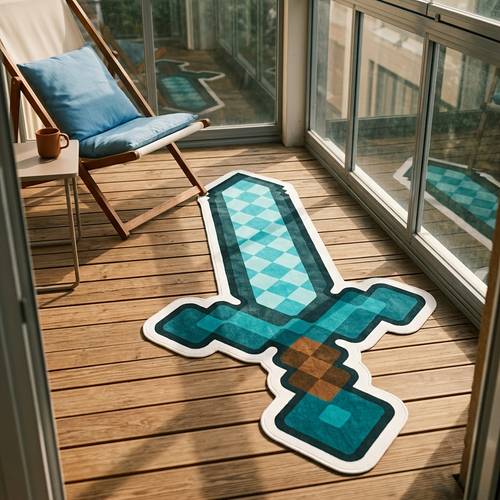 1 pack pixel style sword shaped irregular rug soft flannel fabric and machine washable for bedroom gaming room study home decor