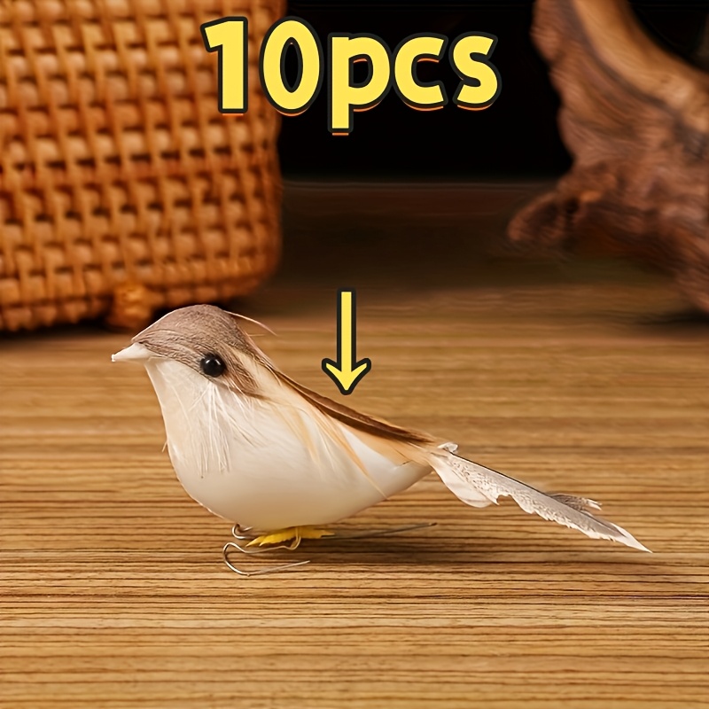 TEMU A Set Of 10 Garden-style Artificial Birds, Featuring Feathers And Coils - Plastic Decorative Bird Sculptures For Home And Garden, No Electricity