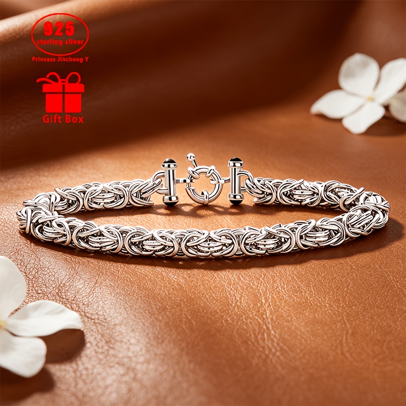 Image of 925 Silvery, Women's Fashion Silvery Ring Byzantine Bracelet, Ring Lock Design More Secure, Skin-friendly And Non-irritating Elements, Valentine's Day, Mother's Day, Exquisite Gift Box