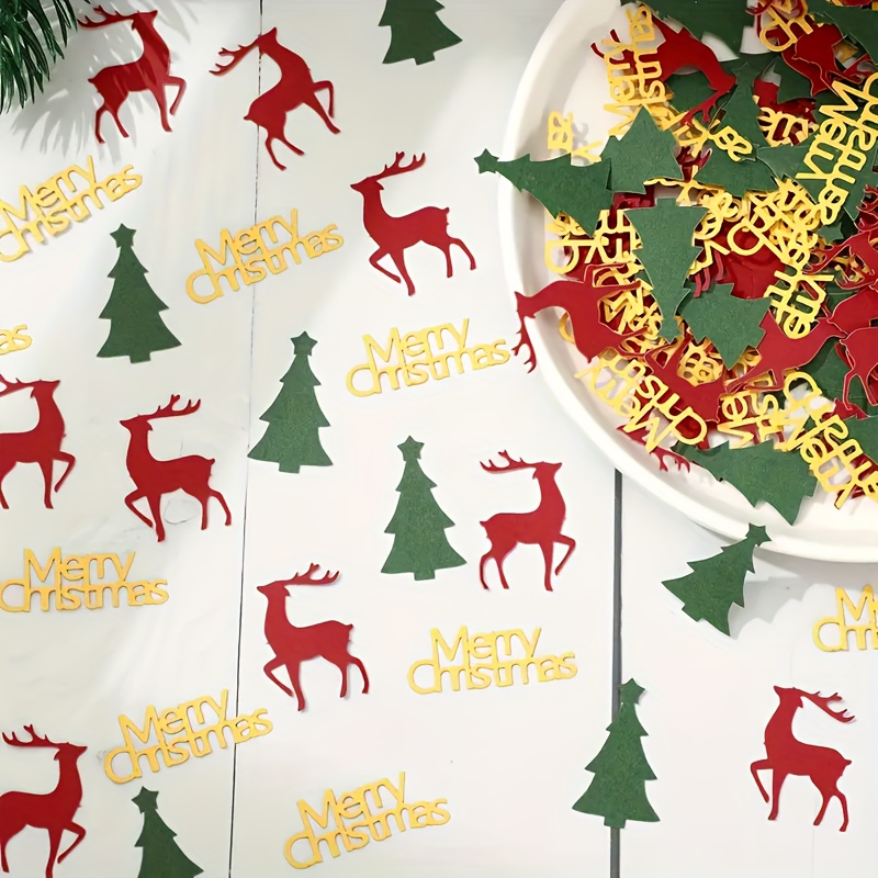 Image of 60pcs Merry Christmas Colored Paper Snowflake Reindeer Mixed Decorations, Suitable For Christmas Party Handmade Diy Decorations, Christmas Decor Party Confetti