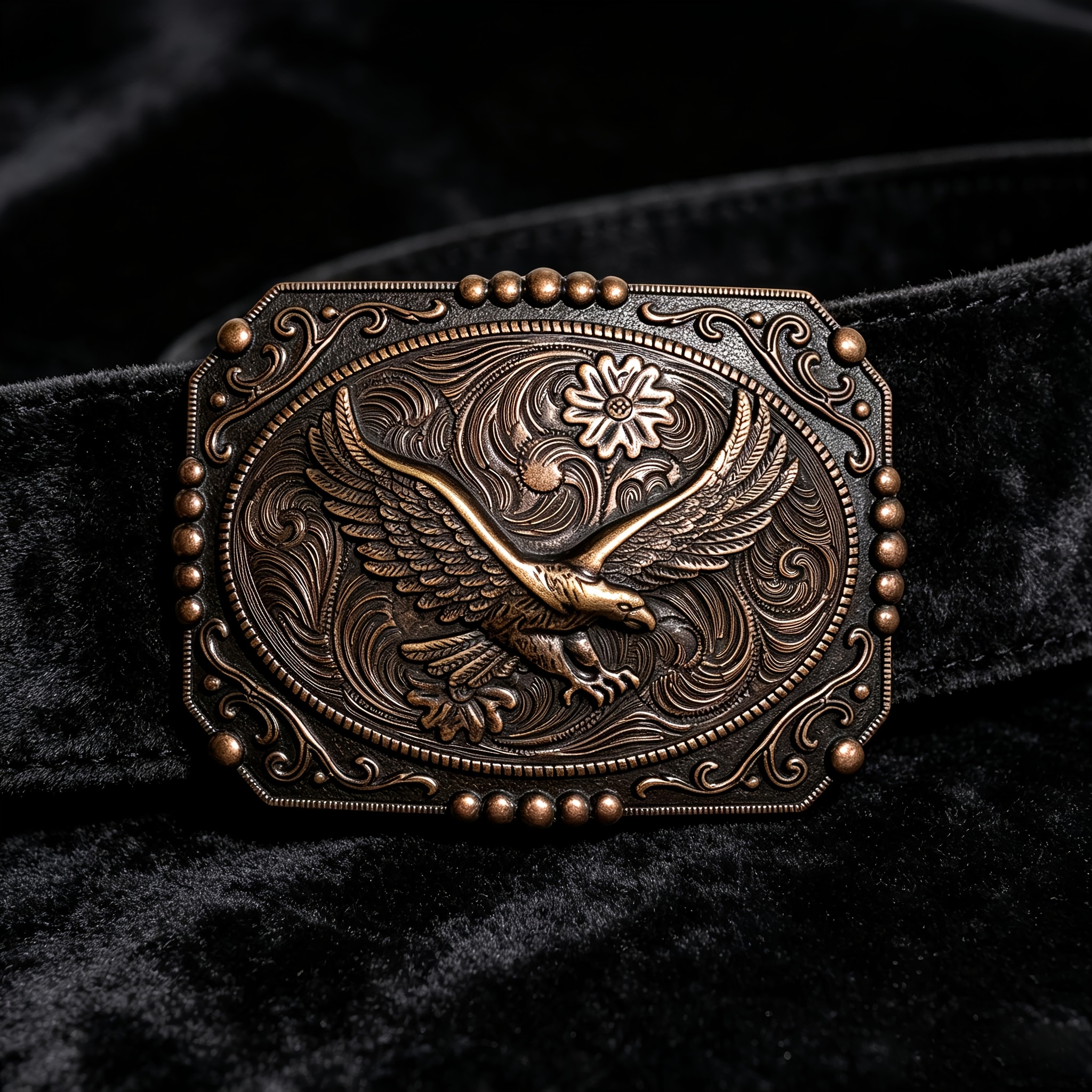 TEMU Cool Men's Vintage Belt Western Style Cross Eagle Belt Street Casual Everyday Belt Accessory Head