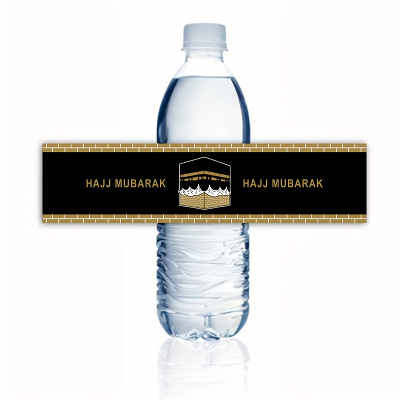 Image of 12pcs Mubarak Water Bottle Stickers, Umrah Party Gift Label Stickers, Eid Celebration Water Bottle Packaging Stickers, Festival Party Supplies