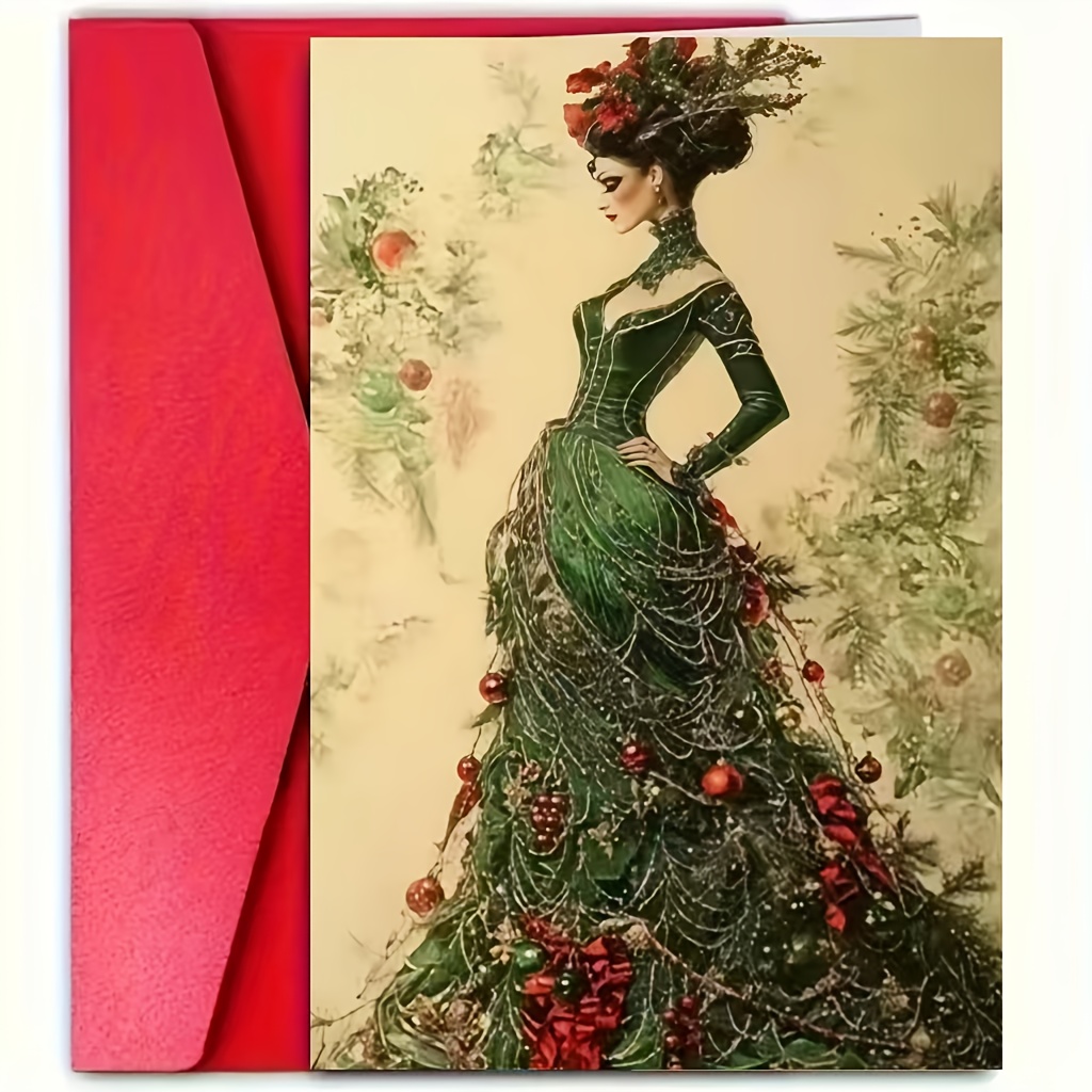 TEMU 1 stuks, Kerstkaart in Vintage Stijl met - Geschikt voor Dochter, Zoon, Vriendin of | Klassiek Middeleeuws Ontwerp en Elegante Engelse Tekst |