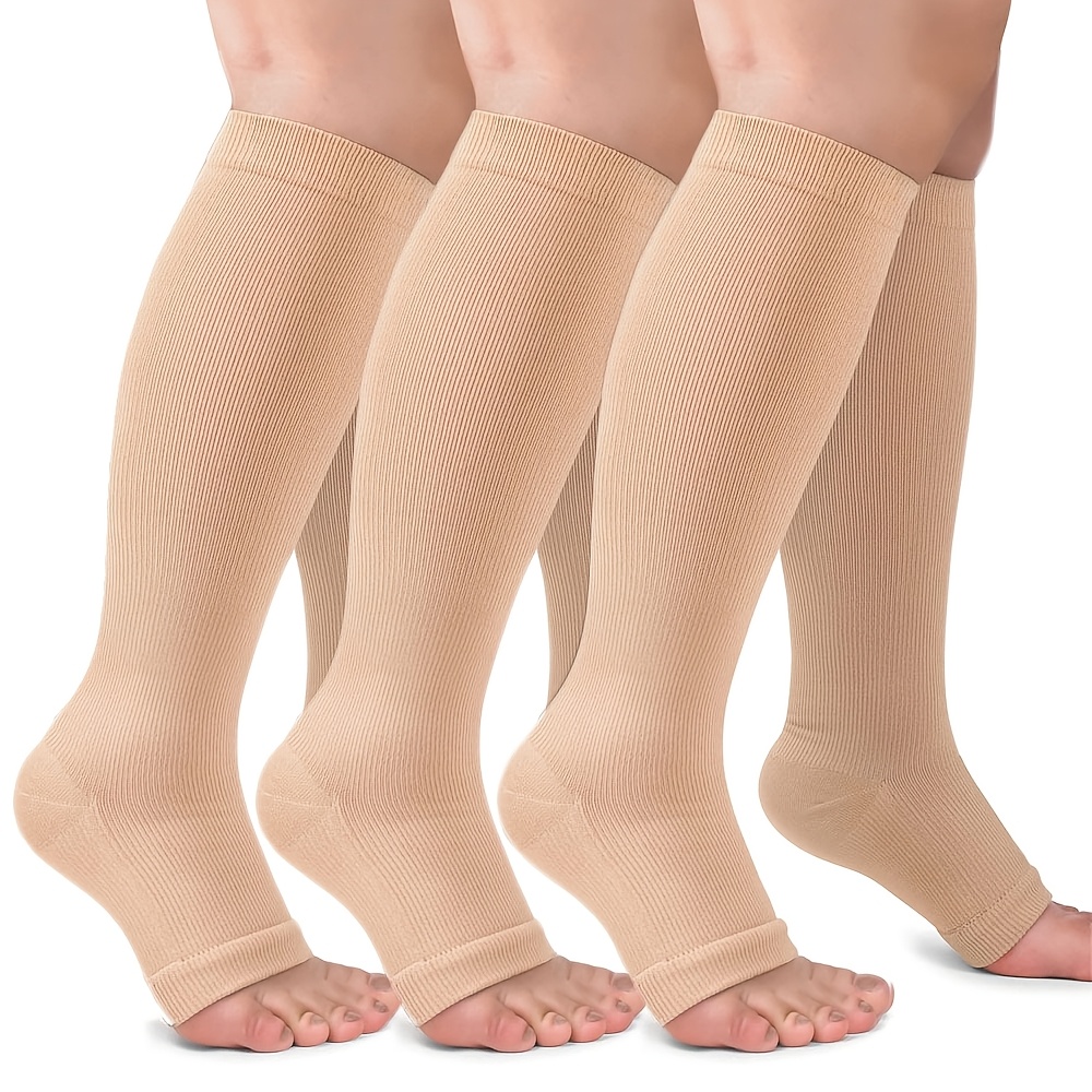 E-shop 3 Paar offene Kompressionssocken für Damen & Herren, Zehenloser Design, Weite Wade Kniehohe Kompressionsstrümpfe ideal für Laufen, Sport,