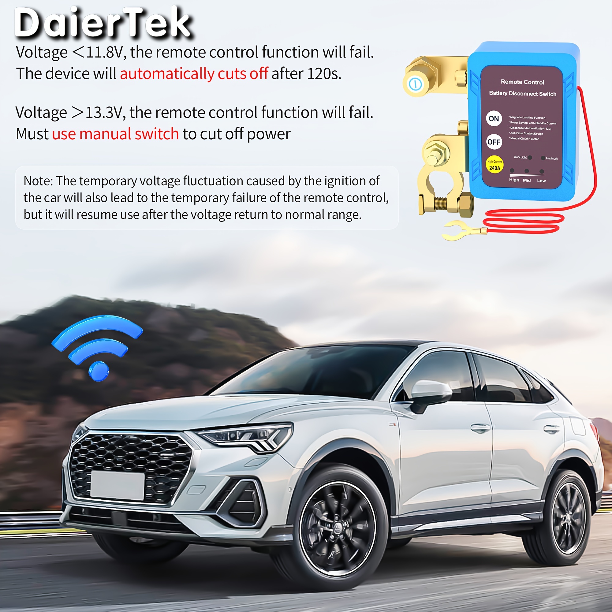 JinsenTGG Remote Battery Disconnect Switch 12V 240A Auto Anti Theft Kill Switch Automatic Power Shut Off Switch Remote Control Switch For Auto Car