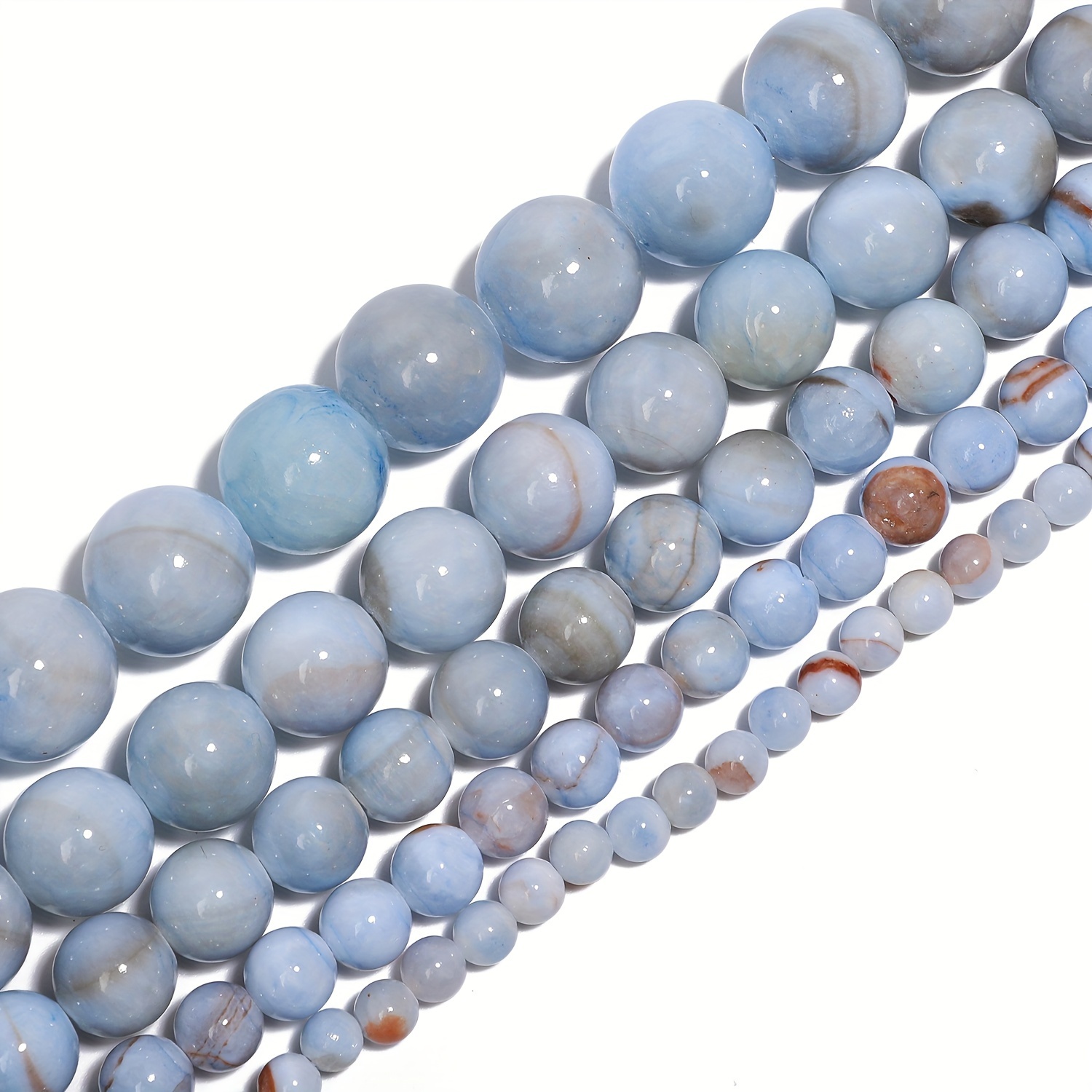 

Natural Persian Gulf Chalcedony Round Beads - Grayish Blue Loose Stone Beads For Jewelry Making, Diy Bracelet Necklace Beading Supplies, Women' Gift (30-91pcs)