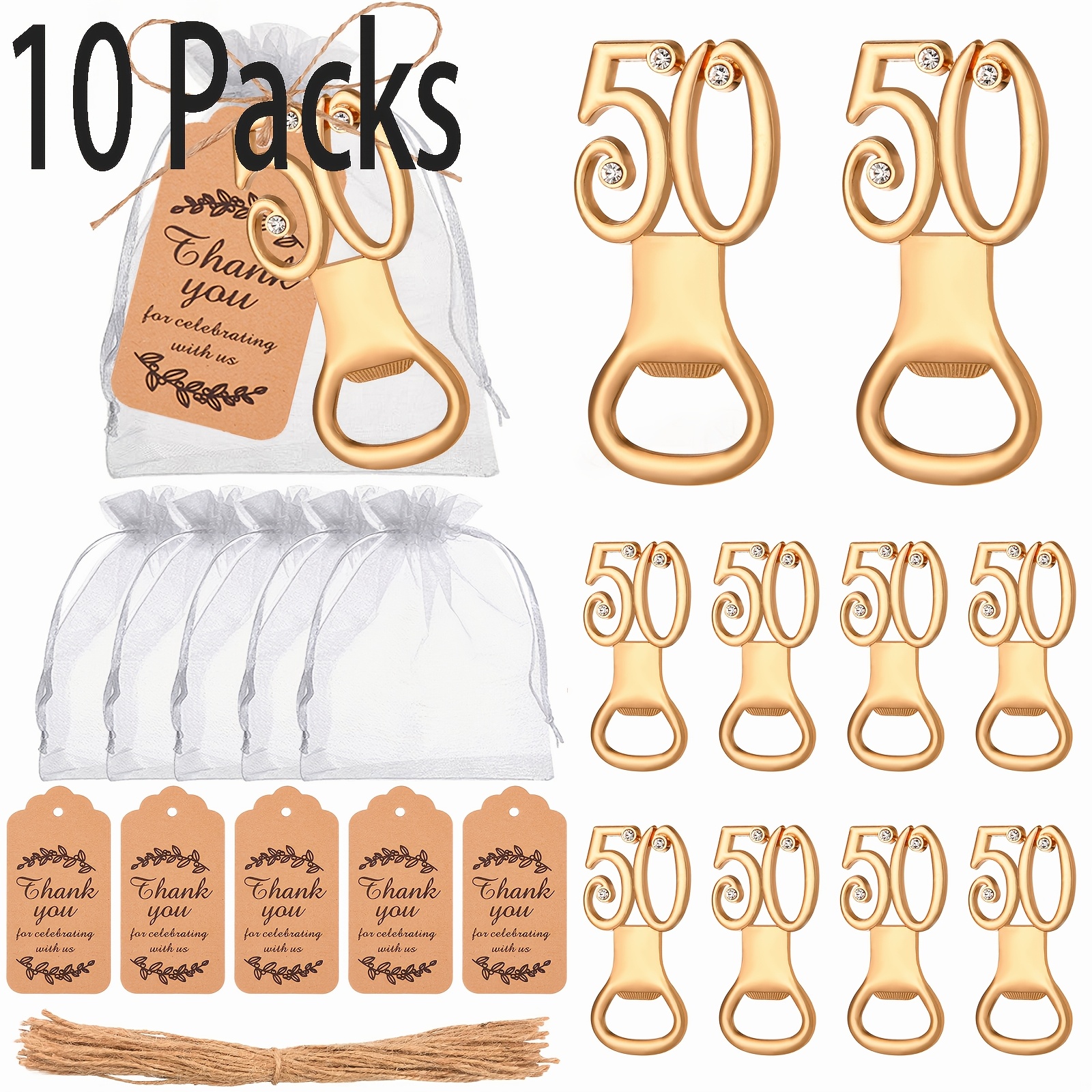 TEMU Gift For Her/him 40pcs/10 Sets Of 50th Birthday Party Gift Bags, Golden 50 Bottle Openers, Suitable As Gifts For 50th Birthdays, Birthday Party