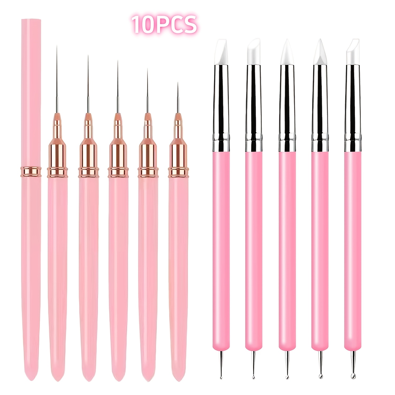 10pcs Nail Art Detailing Set - Ultra-thin Liner Brushes And Sculpting Pens For Lines, 3d Carvings, And Embossed Nail Art