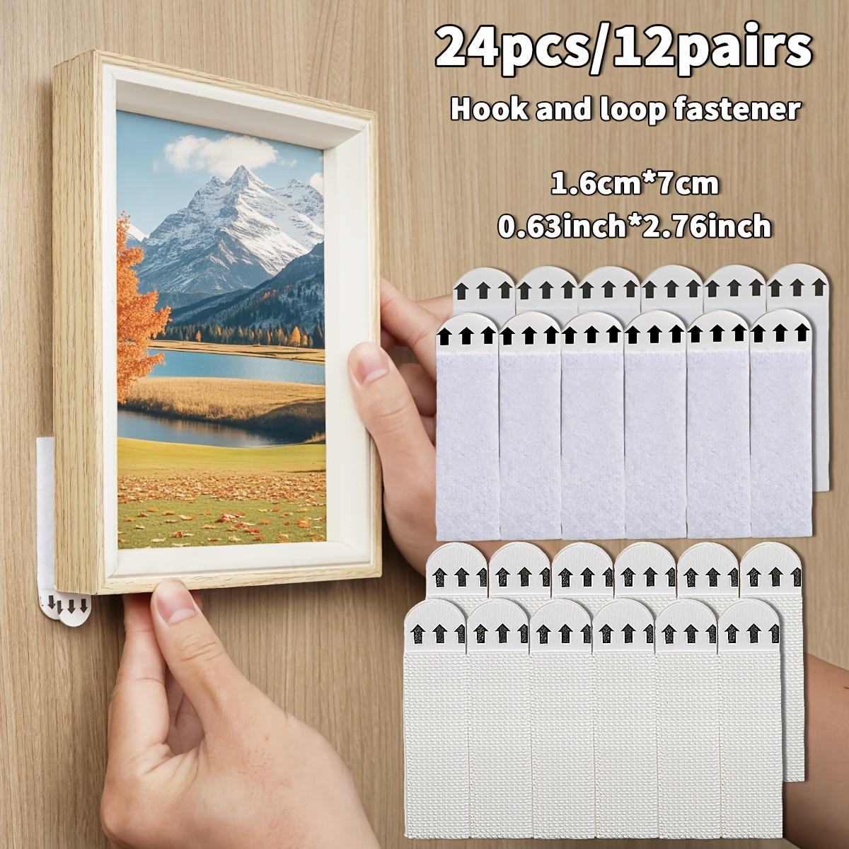 E-shop 24-teiliges Hochleistungs-Bildaufhängungsset – Klettbandstreifen mit starker Haftkraft, für Wände, Regale, Homeoffice-DIY, abziehbares