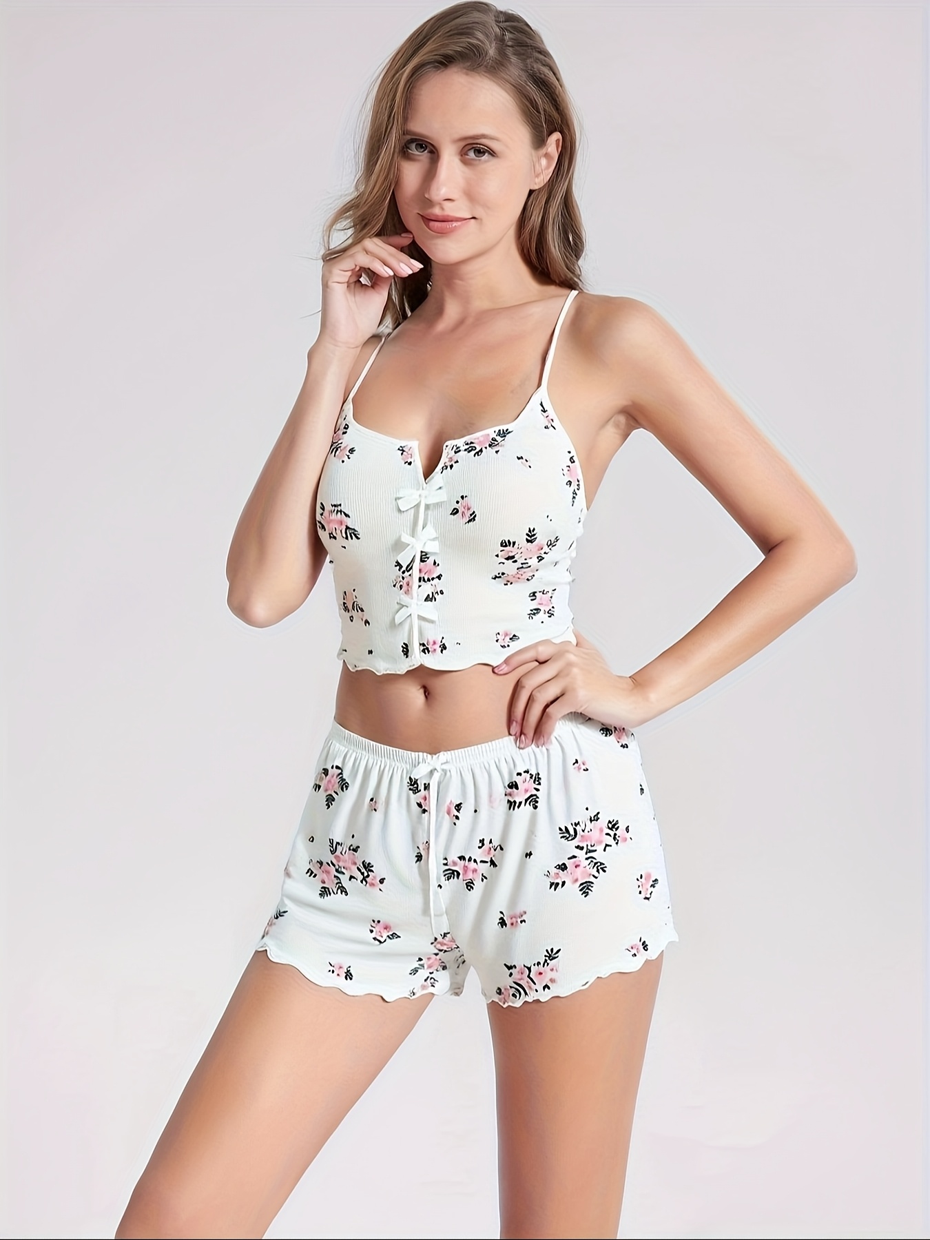 Conjunto de Dos Piezas: Camisón Sexy con Lazo y Pantalones Cortos Transpirable y Refrescante - Imagen 2
