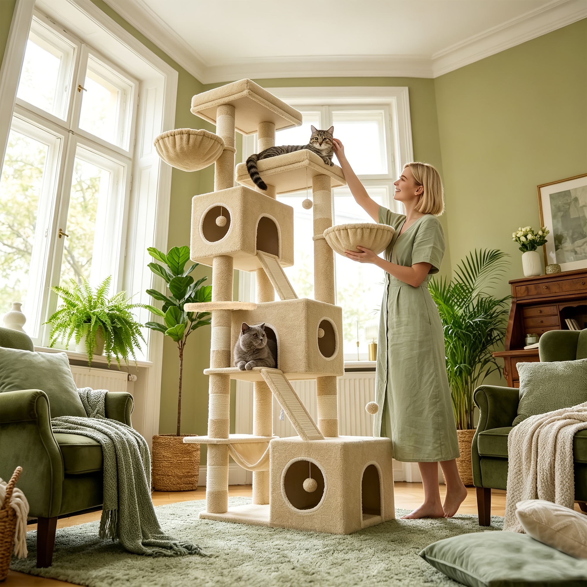 Image of 211cm Tall Multi-cat Tree | 3 + 2 Platforms, Large Cat Activity Space, Extra-large Cat Room, Extra-large Platform