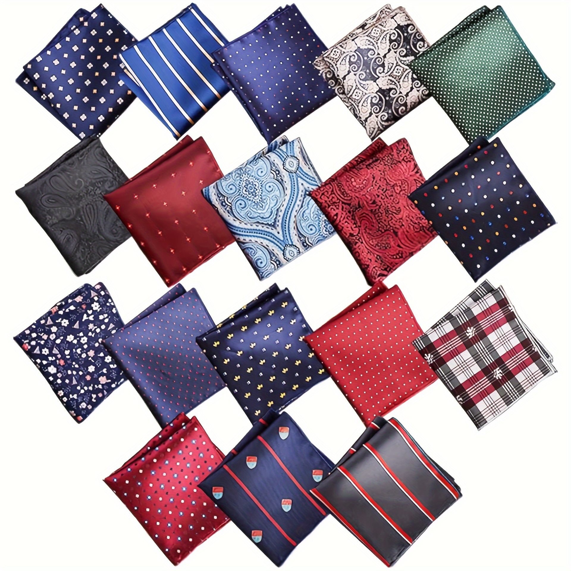 

18pcs Men' Square Handkerchief Set - Vintage Style, Assorted Colors, Polyester, Machine Washable, Ideal For Weddings And Formal Events