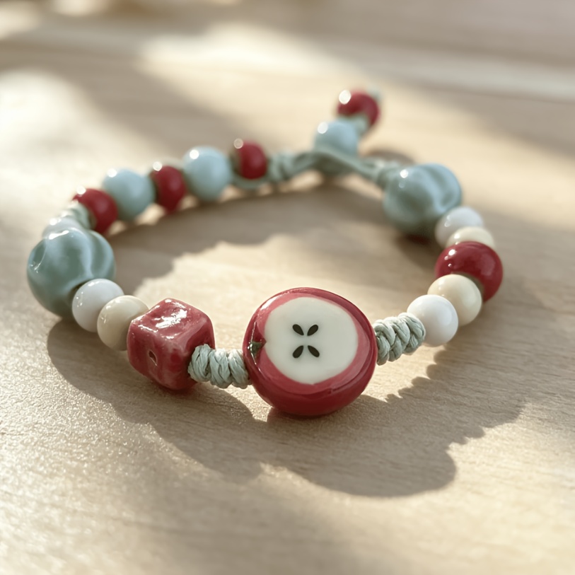 Bohemian Hand-Woven Ceramic Bead Charm Bracelet, Adjustable