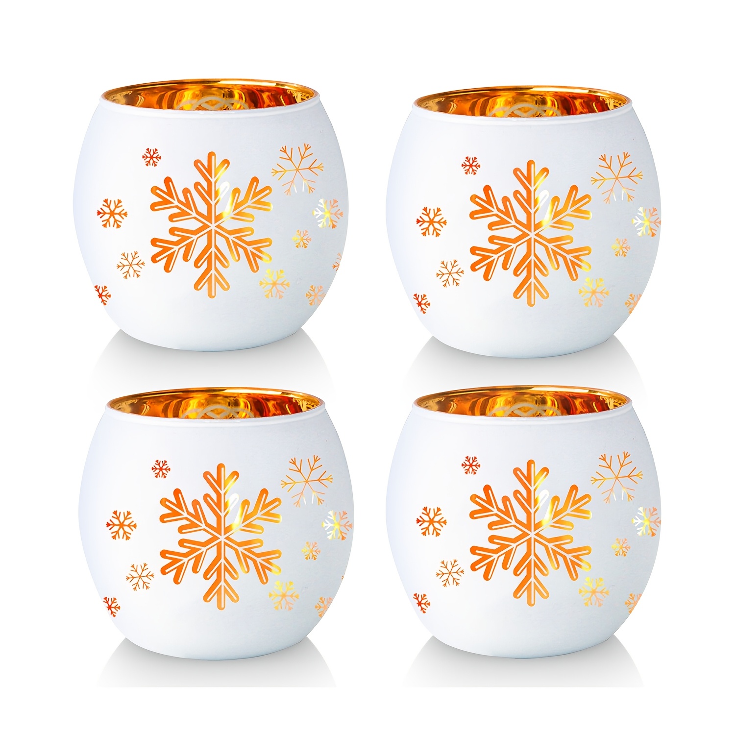 Image of 4pcs/set, Christmas Snowflake Glass Candle Holders - Festive Holiday Decor For Home And Restaurants, Tabletop Snowflake Ornaments For Christmas, Easter, Hanukkah, Thanksgiving, New Year Decorations