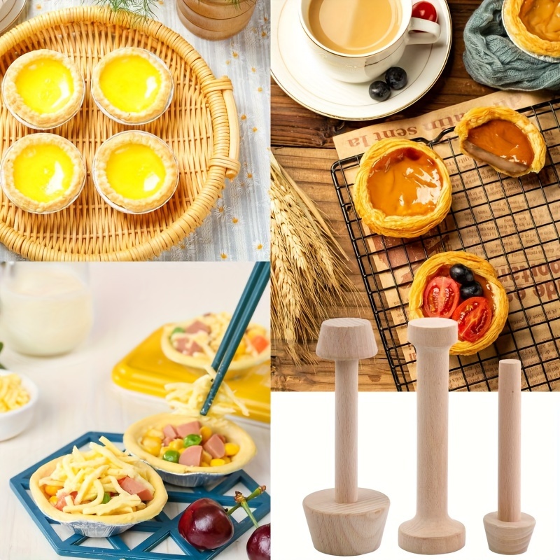 

3pcs, Wooden Egg Tart Mold Pastries Pusher Large Tamper Molds Presser Shell Patty