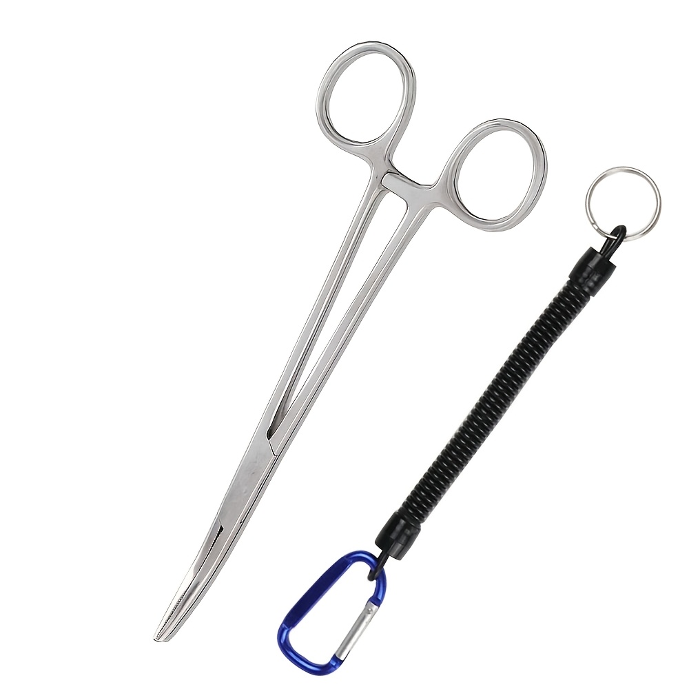 TEMU 2pcs Set 18cm Stainless Steel Fishing Pliers With Lost Rope Suitable For Outdoor Fish Cutting And Removal Hook Remover Curved Tip Pliers Slicer