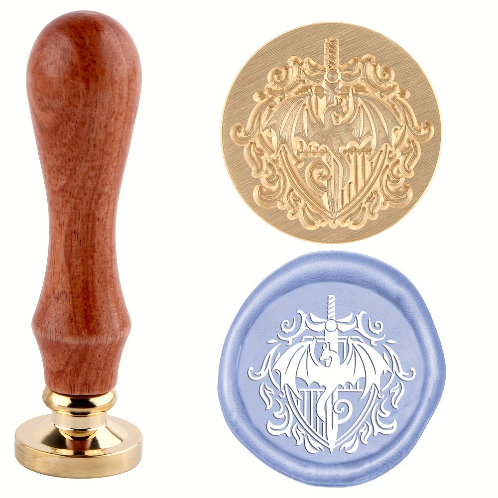 

Dragon And Sword 25mm Brass Wax Seal Stamp With Removable Head And Wooden Handle For Invitations, Greeting Cards, And Gift Wrapping - Metal Material
