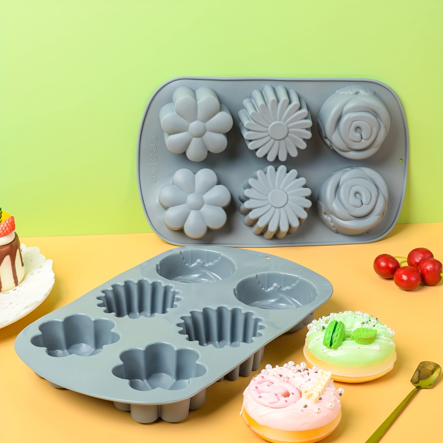 

2pcs Silicone Non-stick Cake Molds, Silicone Mini Flower Sharped Bundt Molds, 6 Cavity Cake Cups, Heat Resistant Bakeware For Muffin, Pudding And Cake Baking, Spring Festival