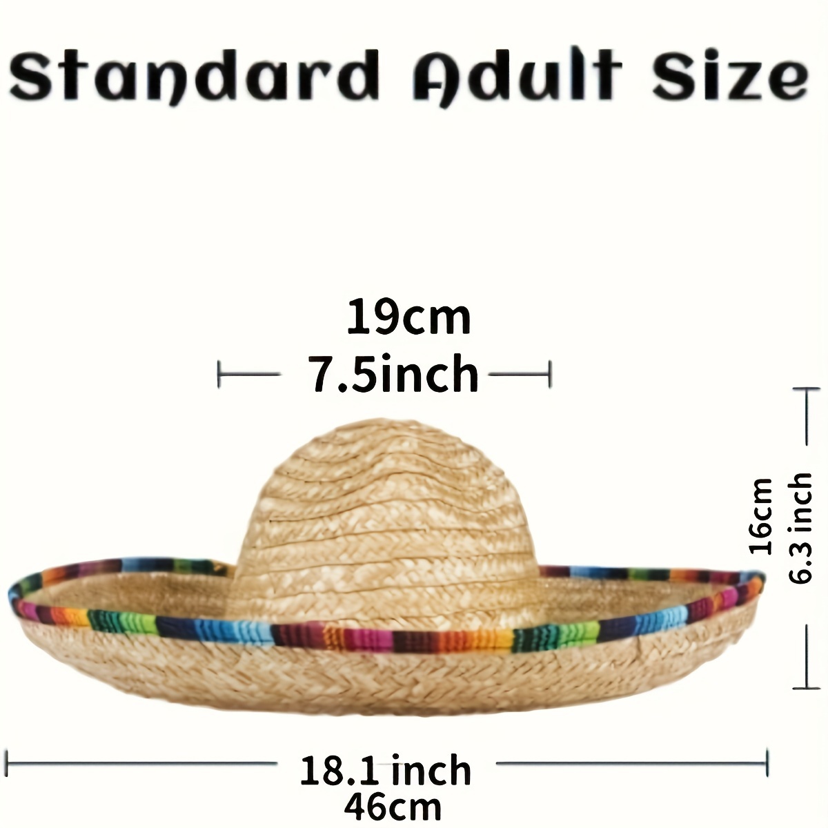 Chapeau Mexicain Sombrero à Large Bord Avec Pompons - Costume Flamenco, Fête, Déguisement Adulte (circonférence 55-60 Cm) - 3