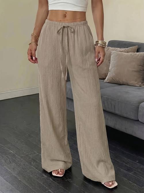 solid fashion womens casual pants soft comfortable drawstring waist trousers