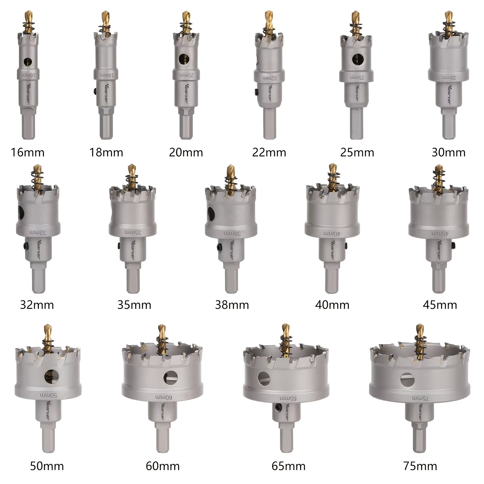 Image of Set Of 16-75mm Hard Alloy Bits, 15pcs Tct Drill Bit Set, Suitable For Stainless Steel, Cast Iron, Aluminum, And Copper
