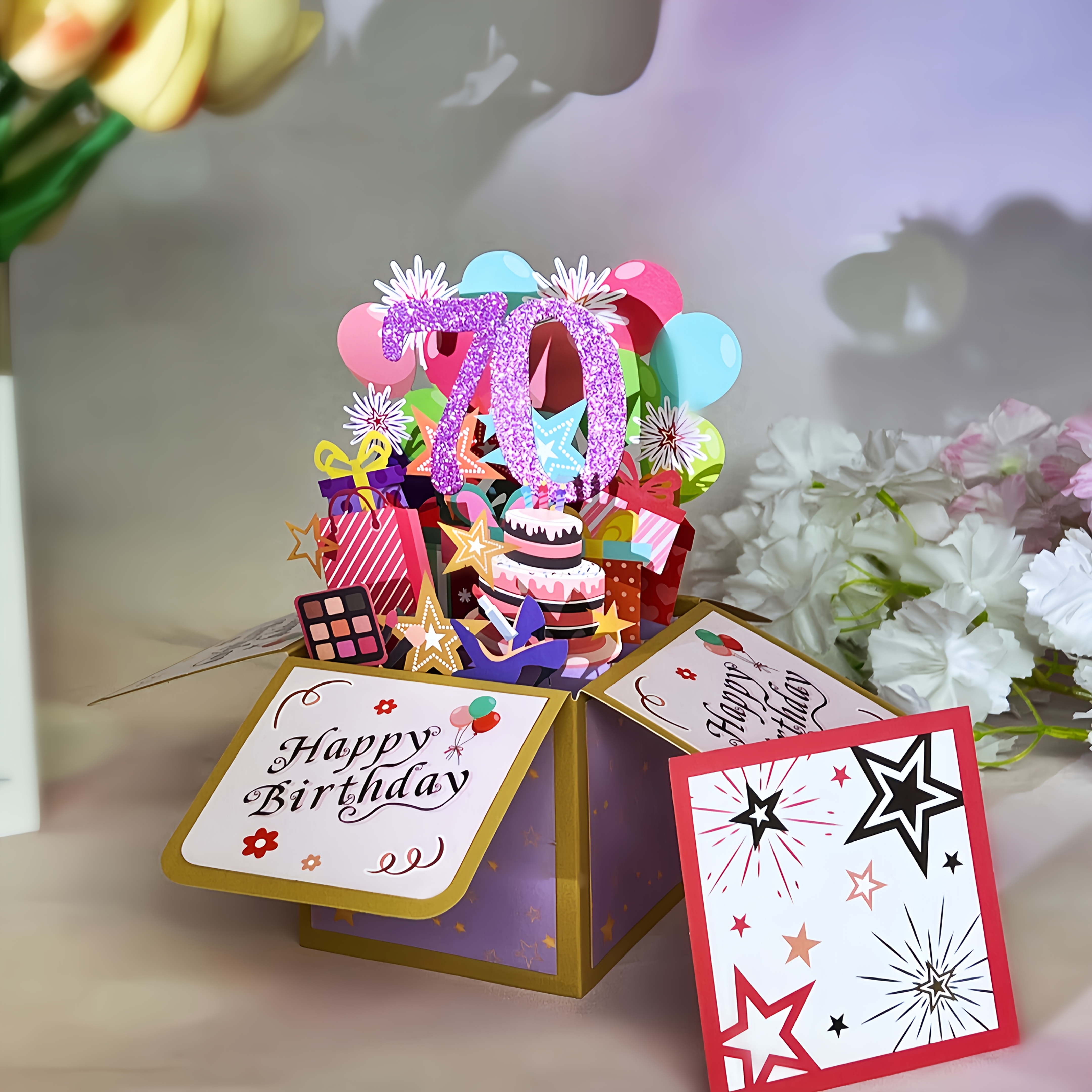 Image of 70th Birthday Pop-up Greeting Card | 3d Birthday Wishes For Daughter, Granddaughter, Niece | Suitable For 18th Birthday Celebrations, Cartoon Theme, Paper Material